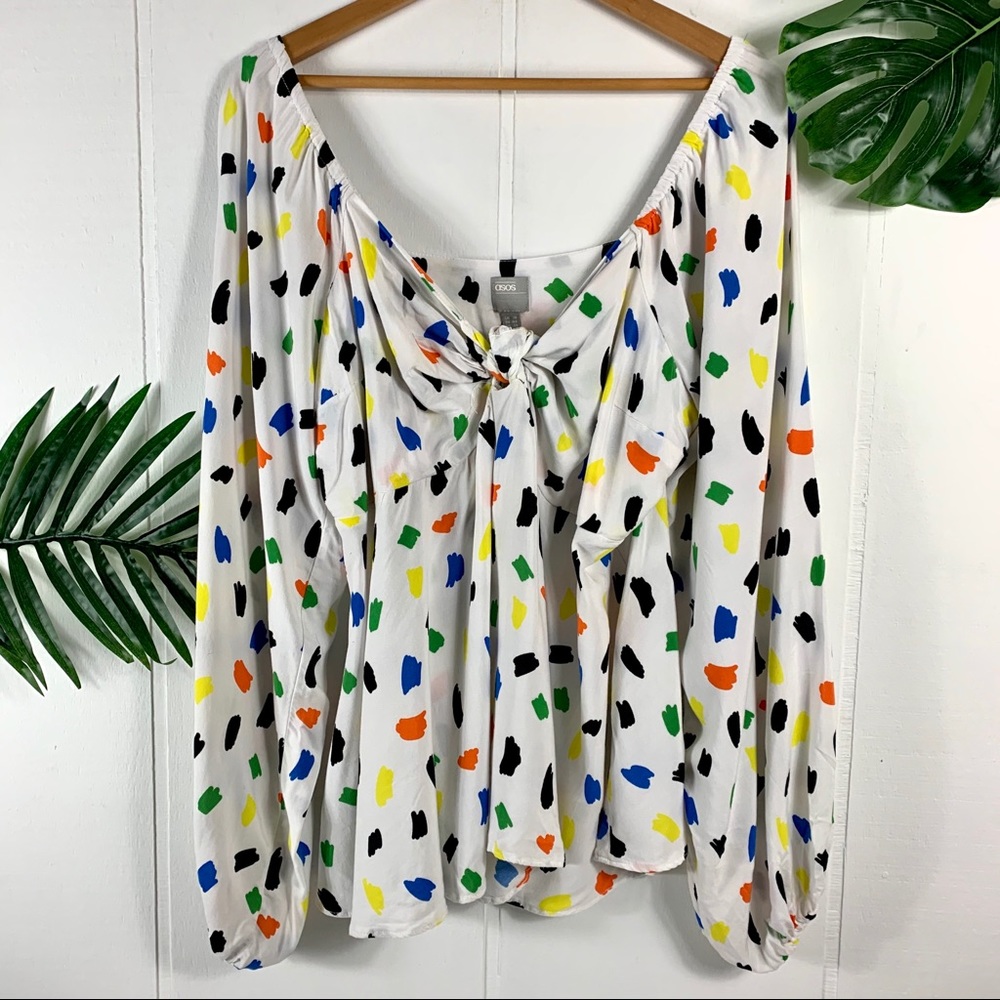 ASOS Women’s Color Dot Tie Front Puff Sleeve Top
